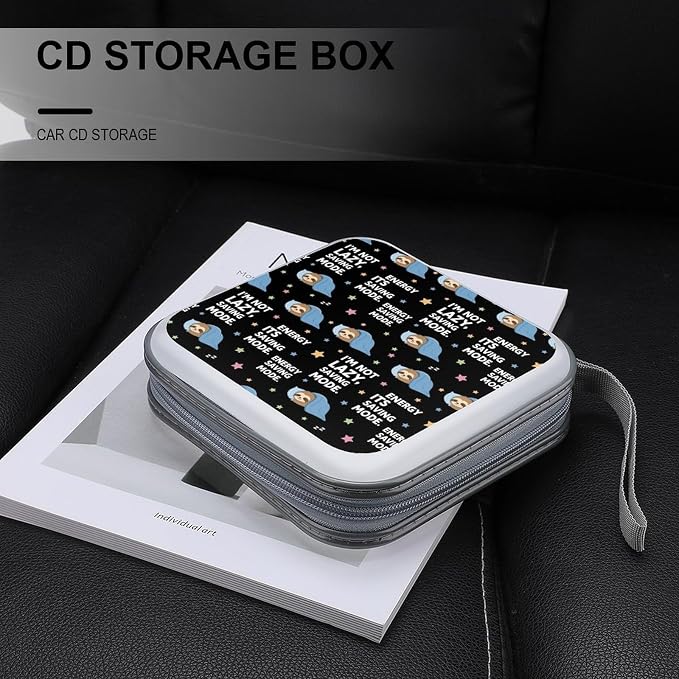 40-Disc CD/DVD Organizer Wallet Cute Sloth, Heavy-Duty Hard Plastic Binder, Portable Storage Case with Carry Strap for Car