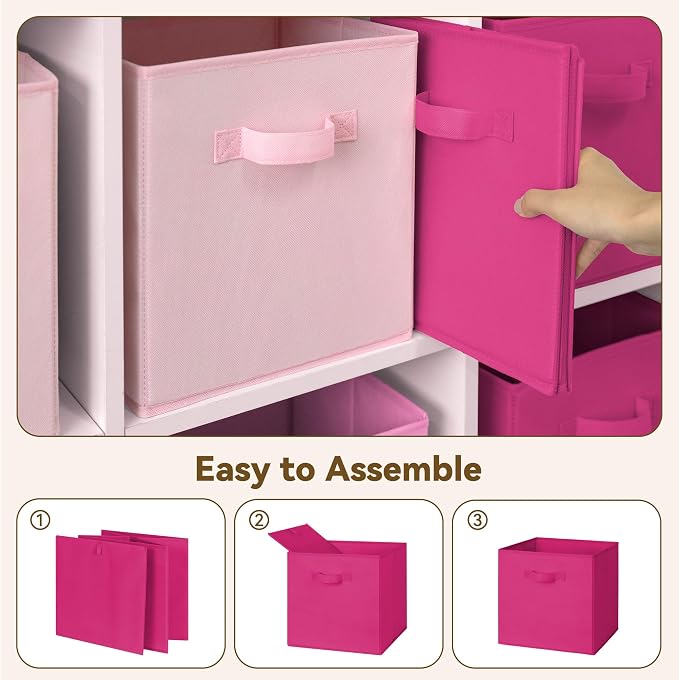 GRANNY SAYS 13x13 Cube Storage Bins, Pink Gradient, 6-Pack | Collapsible, Cube Storage Organizer with Thickened Base Plate, Sturdy Handles, Decorative Baskets for Shelves, Closet