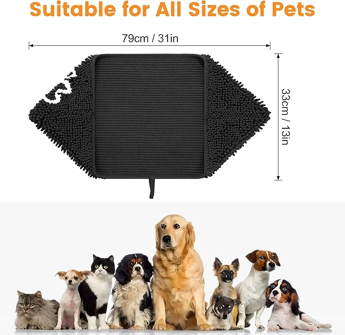 Smiry Chenille Dog Drying Towel, Extra Absorbent Bath Towel for Mud Dogs, Ultra Soft Quick Dry Pet Wash Mitt for Bathing, Grooming and Post-Walk Cleaning (31x13 Inches, Black)