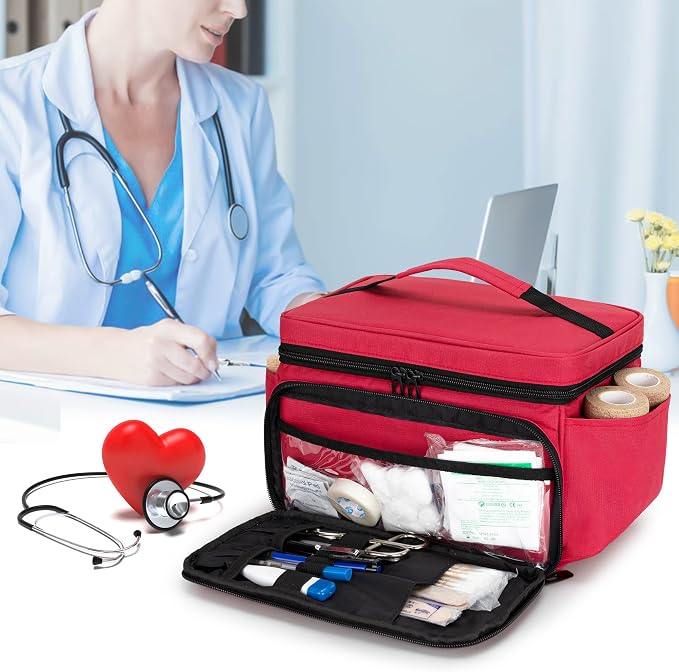 Small Medicine Storage Bag, Empty Family First Aid Kits Case, Red | Emergency Medical Supplies for Home Care, Pill Bottle Organizer, Multifunctional Bag for Medical Use, Dormitory, Travel