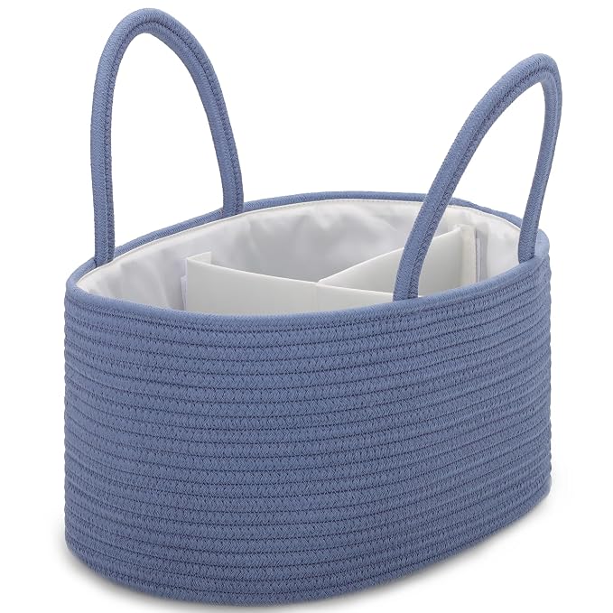 COMSE Large Cotton Rope Baby Diaper Caddy Organizer, Folkstone Gray