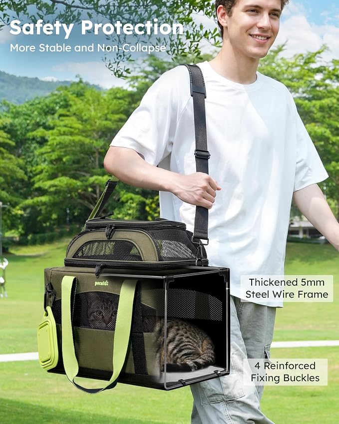 Pecute Cat Carrier,Top Expandable Dog Crate for Travel, Green