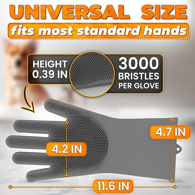Cat & Dog Shampoo Gloves with 3000 Soft Bristles | 2-in-1 Dog Bath Gloves for Massage, Grooming & Clean Wet or Dry