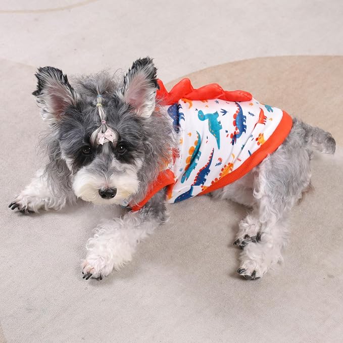 CuteBone Dinosaur Costume Dog Shirt, Stretchy Velvet T-Shirt Clothes for Small Dogs, Soft & Breathable Pet Tee Outfit Cat Apparel for Daily Wear, Cozy Pullover Design Puppy Fashion COSBX02L
