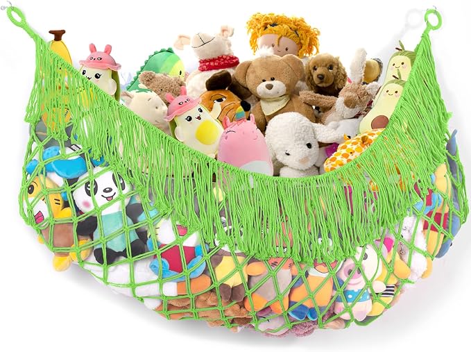 Stuffed Animal Hammock - Extra Large 63'' Long (Apple green) | Premium Cotton Hand-knitted, Beautiful Long Tassel, Storage Hanging Organizer, Can Fit Stuffed Animals 40 Piece or More
