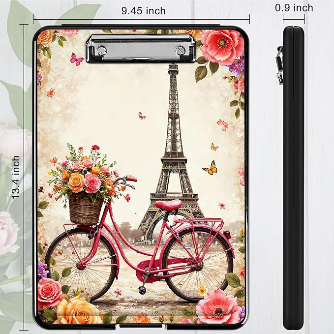 Heavy Duty Storage Clipboard, Slim Nursing Clipboard with Internal Pen Case, Portable File Organizer Case for A4 Letter Size Paper Office Medical Professionals, Bicycle Leaning Tower