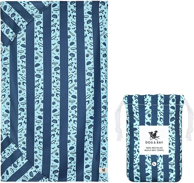 Dock & Bay Pet Towel - Super Absorbent & Quick Drying Dog Towels with Bag - 100% Recycled - Bark Blue, Medium (90x50cm, 35x19)