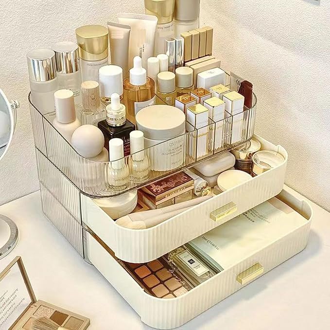 Stackable Makeup Storage Drawers, Bathroom Counter Organizer. | Drawers Can be Stacked, Cosmetic Display Case, Ideal for Make Up, Skincare, Perfume; Suitable for Dresser Top, Vanity