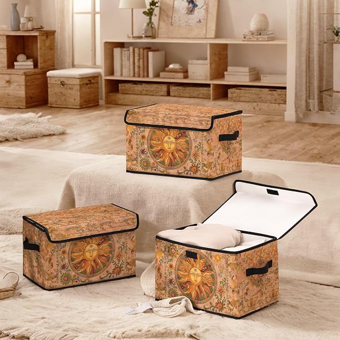 Stackable Clothes Storage Bins with Lids 3 Pack | Closet Organizers Fabric Box for Home and Office,Blanket Clothes Organizers,Under Bed Storage Containers