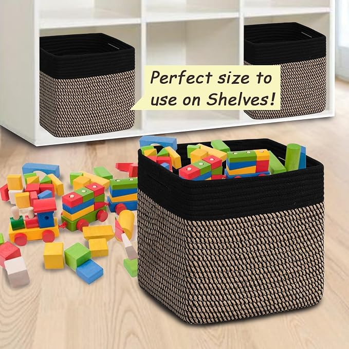 COMFY-HOMI 3PACK Cotton Rope Square Basket with Handles for Shelves|Dog Toy Bin and Storage|Baby Gift|Shoe Organizer|New 11" x 11" x 11" for Living Room