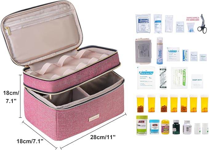 Lexeeco Travel Medicine Pill Bottle Organizer Bag with Portable Small Pouch | Medication Case with Lockable Zipper for Pill,Vitamin,Medicine Storage Box for College Dorm Student,Home,First Aid Bag Empty