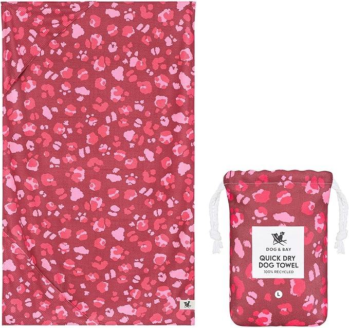 Dock & Bay Pet Towel - Super Absorbent & Quick Drying Dog Towels with Bag - 100% Recycled - Pink Paws, Medium (90x50cm, 35x19)