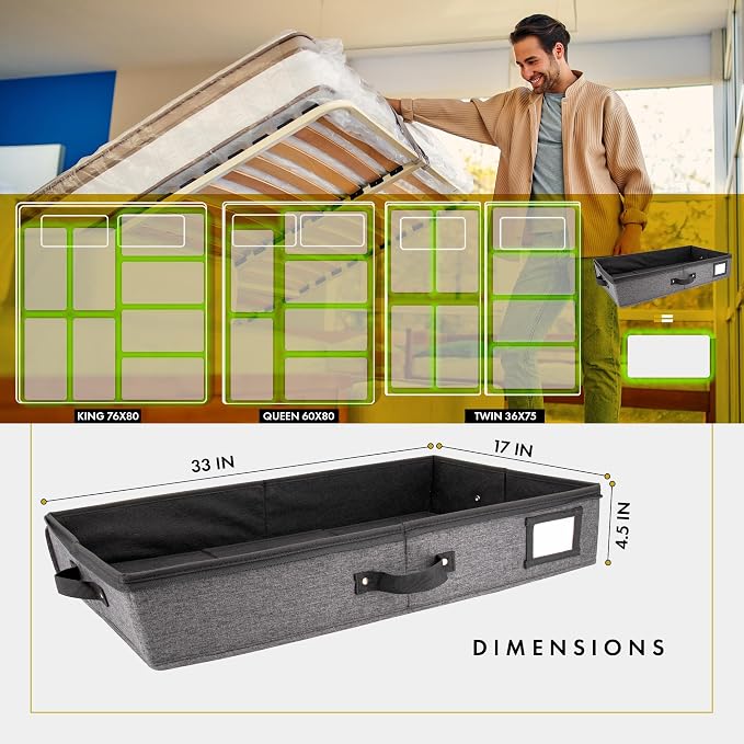 HOMELUX THEORY Under Bed Storage, Low Profile 2pc with Lid, Dark Gray | Slim fit for low-clearance beds & couches, Fits seasonal clothes, blankets & shoes, Bins with lids, Space-saving storage