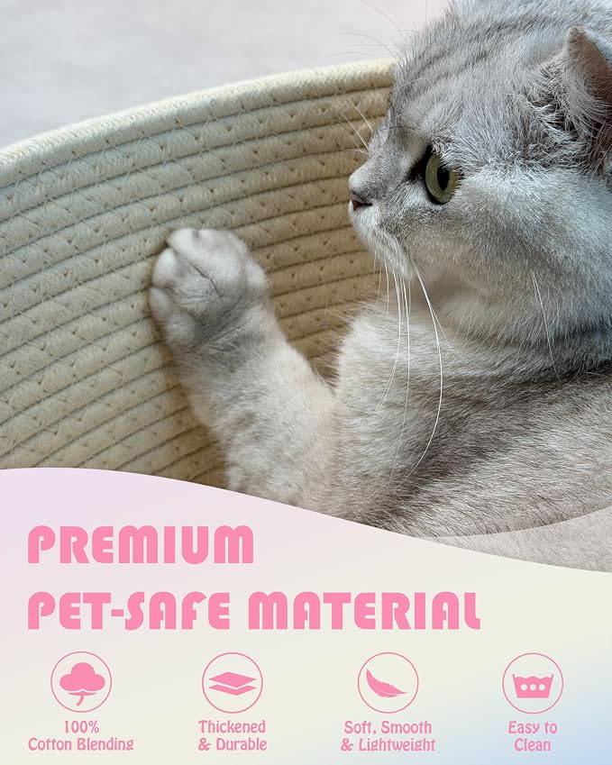 Sea Team Cat Toy Storage Basket with Handles, Rainbow Meow | Large Cotton Rope Storage Bin, Shelf Basket, Organizer for Pet Chew Toys, Foods, 16.5 x 11 x 7 Inches, 4.4 Gallons