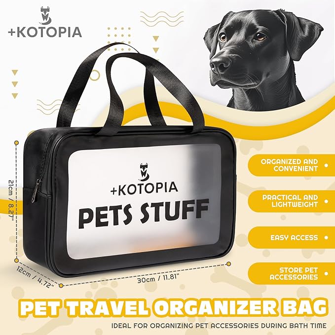 Dog Grooming Tote Bag – Travel Supply Organizer for Dogs – Pet Accessories Storage with Hair Remover Brush – Compact Grooming Bag for Home & Trips – Black/Yellow