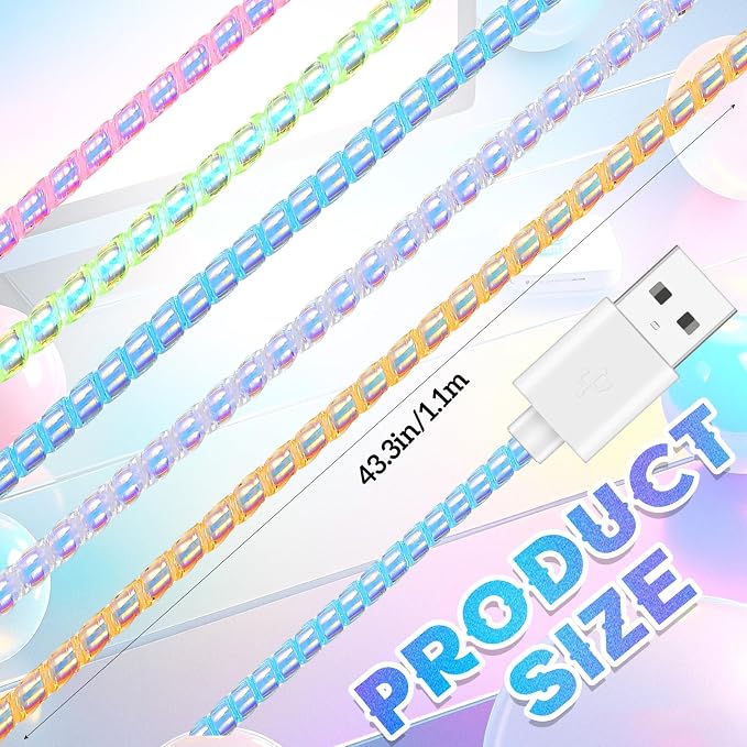 Friends 10 Pcs Cord Protectors from Pets No Chew 43.3'',Flash Colors | Spiral Cable Protector, Phone Charger Cover, Data Cable Protective Sleeve Chew Proof, USB Wire Cover Stylish, Cat Dog Rabbit