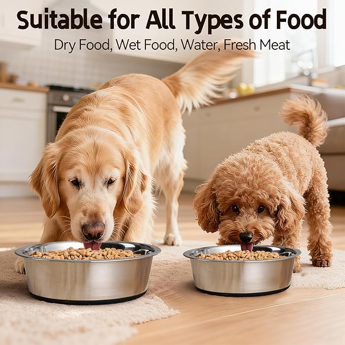 Stainless Steel Dog Bowls, Non Slip Dog Metal Bowls, 2 Pack Food and Water Pet Feeders Heavy Duty Dishwasher Safe (88oz, 11cup)