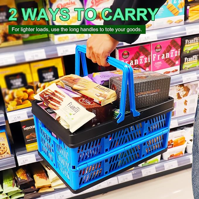 3-Pack Collapsible Storage Baskets, Stackable Plastic Crates | with Handles for Freezer Organization, Grocery Shopping, RV Camping & Home Storage, Holds 20 lbs Each, Folds Flat to 1.7"