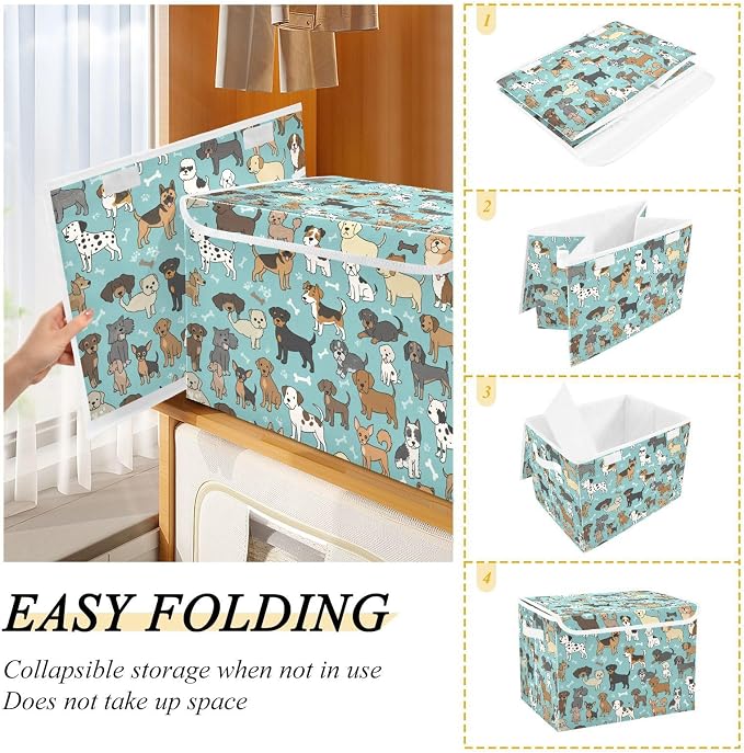 Dog Bone Pet Storage Bins with Lids Closet Bedroom 40L Fabric Bin | Decorative Storage Boxes, Foldable & Stackable, Dust-Proof Flip Top, Reinforced Handles, For Home & Dorm, Clothes & Toy Box