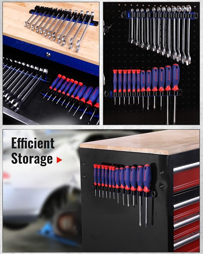 WORKPRO Magnetic Screwdriver and Wrench Organizer Set, 12-Slot Tool Holder | Aluminum Rail, Magnetic Force, Flexible High-Tension Tool Clips, For Tool Box Drawer & Wall-Mount Storage