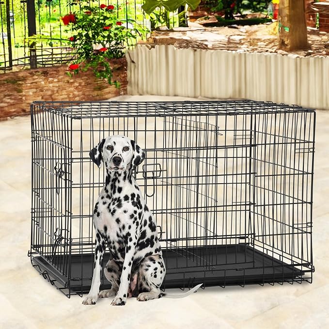 BestPet | Dog Crate | 48" | Black | Foldable Metal Kennel with Double Doors | Secure Slide-Bolt Latches, Leakproof Tray | Portable Dog Cage for Large Breeds | for Travel, Indoor & Outdoor Use