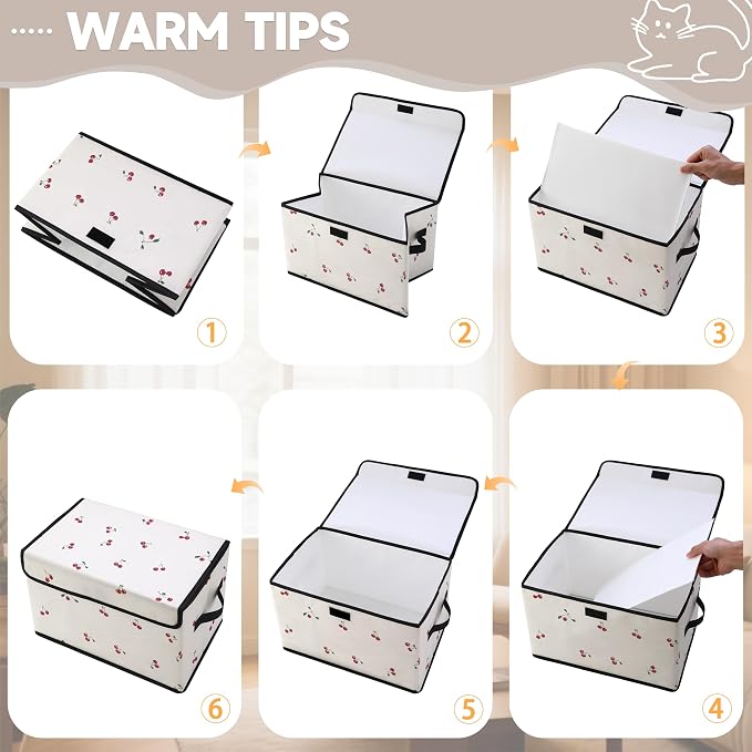 Stackable Clothes Storage Bins with Lids 3 Pack. | Closet Organizers Fabric Cat Printing Box for Home and Office,Blanket Clothes Organizers,Under Bed Storage Containers