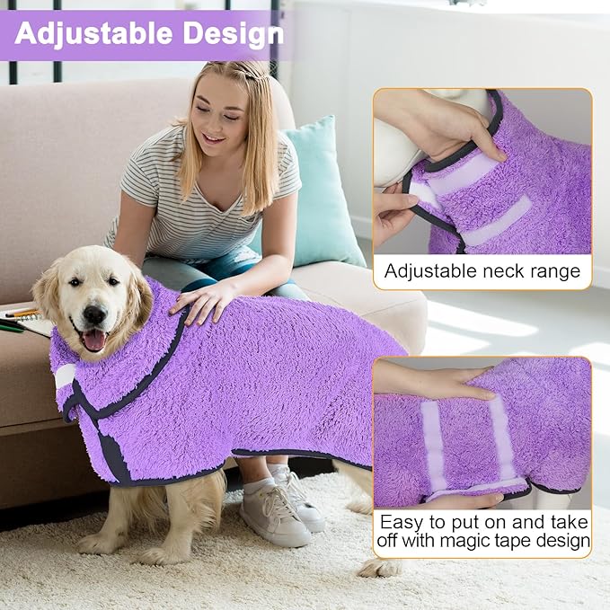 Dog Bathrobe Super Absorbent Dog Towels Large Quick Drying Robes for After Bath Soft Adjustable Warm Keeping Dogs Towel(S-XXL)