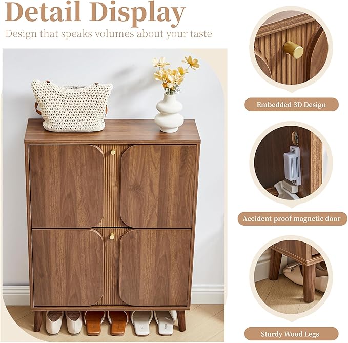 BERRYMERRY Unique 27.6" W Shoe Storage Cabinet with 2 Flip Drawers | Walnut,Hidden,Small,Front Door,Entryway,Narrow