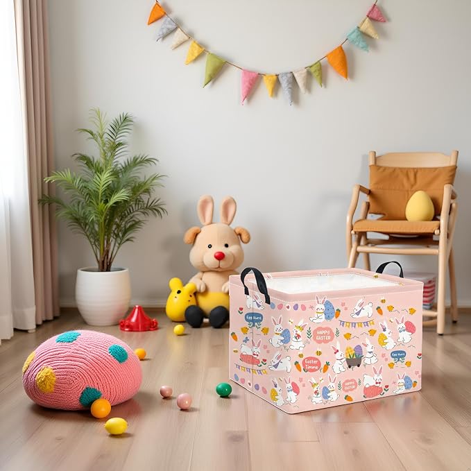 Rectangular Easter Basket Easter Basket for Kids Baby Storage Basket Cute Toy Storage Bin Organizer Shelf Book Basket Easter Room Decor(Pink Purple Easter)