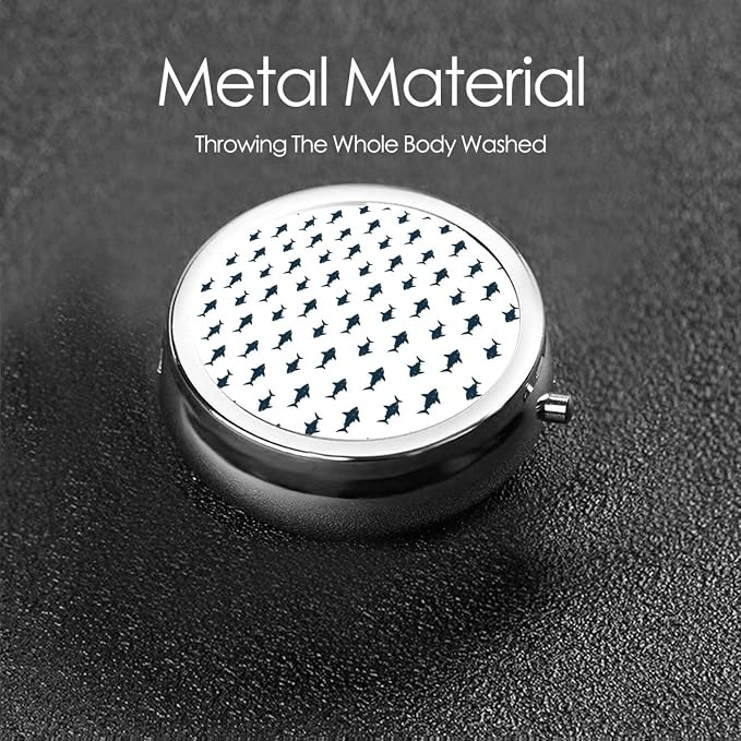 Compact Pill Holder, Grey Sharks White Round Mini Dispenser, Travel Organizer Case for Medicine, Purse Pocket Box for Outdoor Enthusiasts