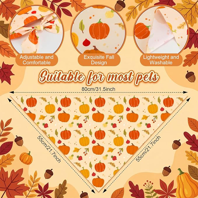 100 Pcs Fall Dog Bandanas Bulk Autumn Pumpkin Maple Leaves Pattern | Triangle Kerchief Bibs Scarf Set for Pets Harvest Party Costume Photo Props Accessories, 25 Styles, 31.5 x 21.7 x 21.7 Inch