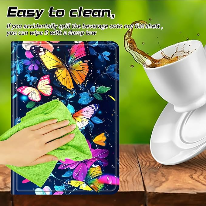 Universal Case for T-Mobile Revvl Tab 2 10.1" Model:9185W 2025/Revvl Tab 5G 10.36" 2023, 360 Degree Rotating Kickstand Protective Stand Leather Shell Cover for 9"-10.5", Colorful Butterfly