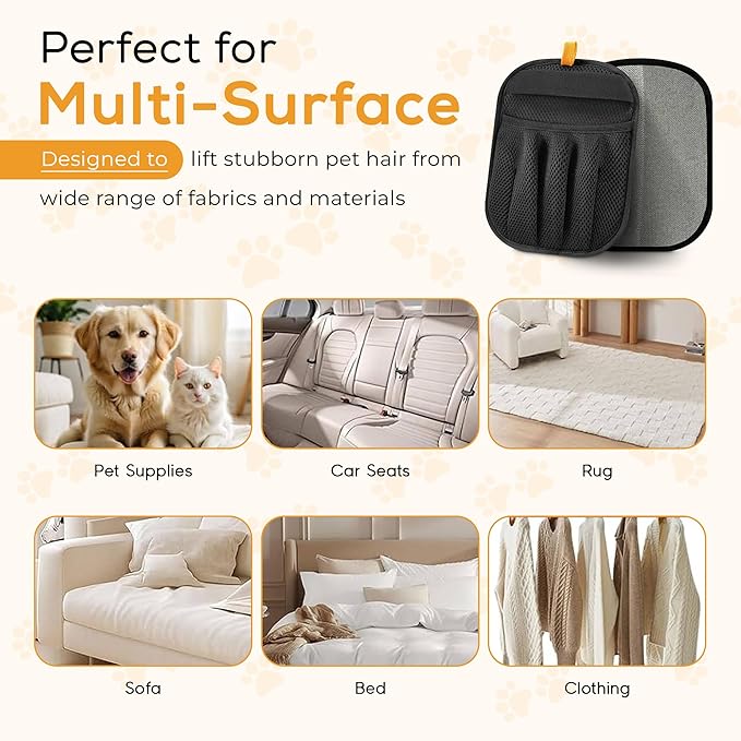Pet Hair Remover Glove for Dogs & Cats, Reusable Electrostatic Pet Hair Glove for Couch, Carpet, Sofa, Car Seat, Bedding and Clothing, Strong Static Fur Pickup Multi Surface Lint and Fur Cleaning Tool