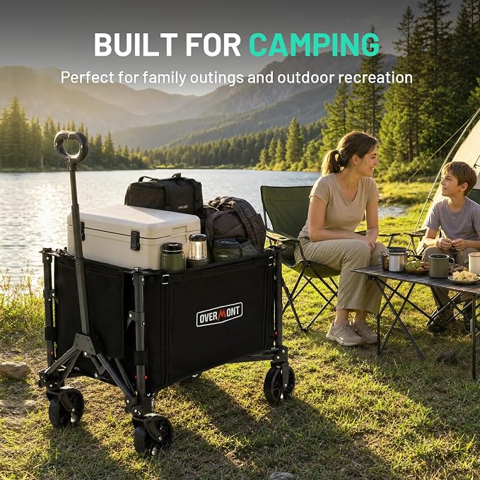 Overmont Ultra Compact Collapsible Wagon Cart, Lightweight Foldable Wagon with All Terrain Wheels, 120L Utility Wagon for Grocery Shopping, Daily Use, Camping & Sport | Shopping Cart with Wheels for Groceries Hauling Utility Wagon for Beach, Garden, Ca...