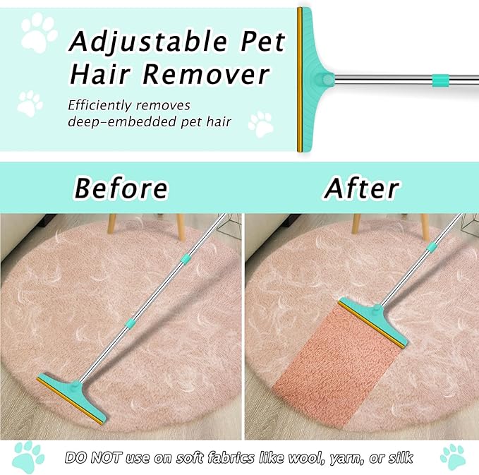 Eaersan Carpet Rake for Pet Hair Removal - Reusable Pet Hair Remover, 45” Adjustable Long Handle Cat Dog Carpet Rake Scraper with Patented Design, Dog Hair Rake Brush for Rugs, Mats