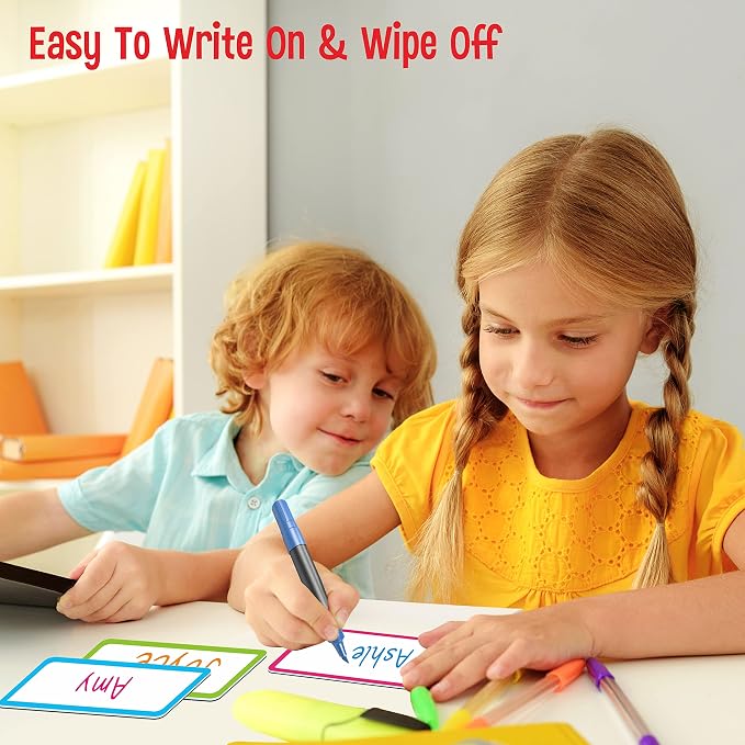 Magnetic Name Tag Label, 55 PCS Dry Erase Reusable Neon Name Stickers Frame in 11 Colors for Whiteboards Locker Fridge School Office Home (Each Measures 2" x 1")