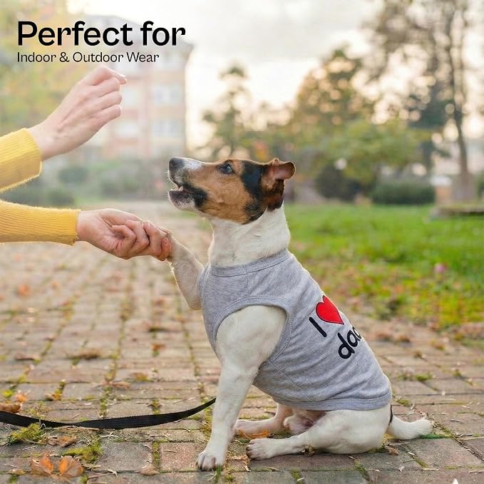 Parisian Pet Dog Shirt - 100% Cotton Shirts for Medium Dogs - Grey Sleeveless Dogs Clothes - Lightweight and Breathable Puppy Clothes - Stretchy Dog Apparel - I Love My Daddy T Shirt for Pet