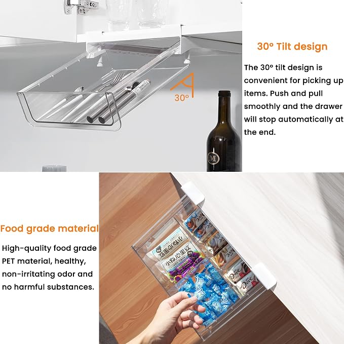 Compact-depth Under Shelf Basket Organizer, Under Shelf Storage Drawer Pull Out, Under Cabinet Basket Hanging Holder for Cupboard Cabinet Pantry Kitchen, Add-on Space Saver