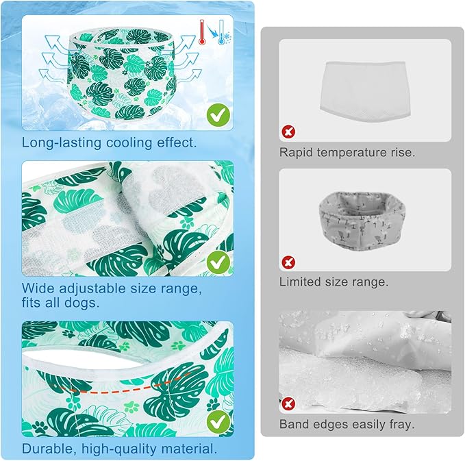 BEAUTYZOO Dog Cooling Bandana for Medium Large Dogs, 2 Pack Instant Cooling Bandanas Breathable Cooling Ice Towel Neck Wraps, Pattern Pet Scarf Keep Dogs Cool in Hot Summer,Leaf M