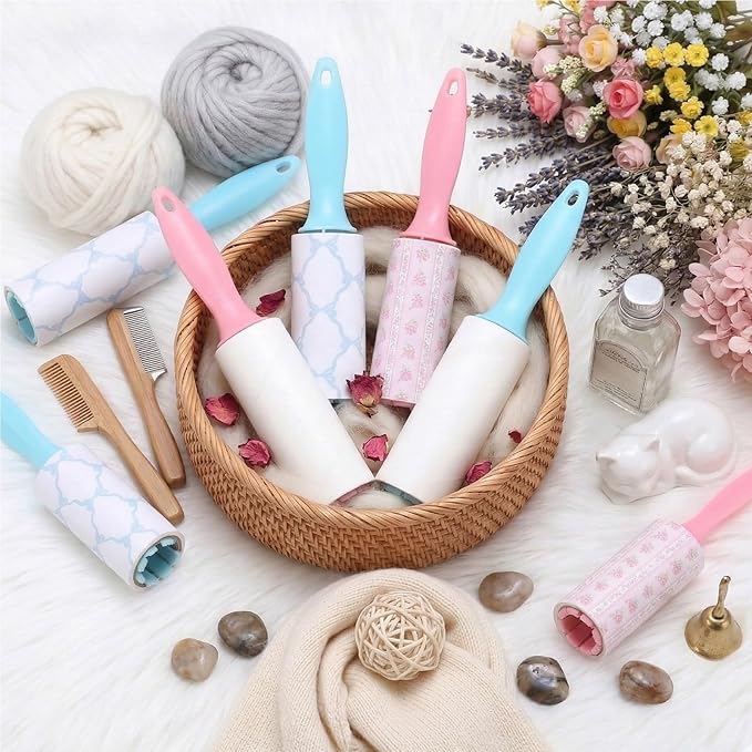 Zhehao 8 Pcs Mini Lint Rollers for Pet Hair Travel Size Clothes Sticky Lint Removers Blue Pink Roller Hair Removal Tools for Dog, Cat, Furniture, Travelers, Pet Owners