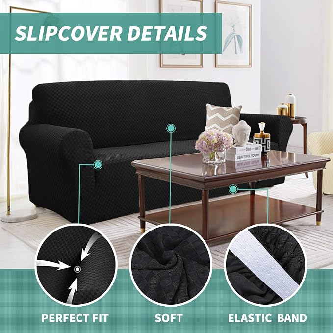 YEMYHOM Couch Cover Latest Jacquard Design High Stretch Sofa Chair Covers for Living Room, Pet Dog Cat Proof Armchair Slipcover Non Slip Magic Elastic Furniture Protector (Small, Black)