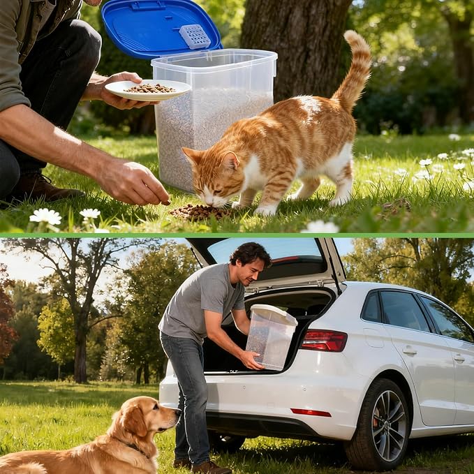 10-15 Lbs Dog Cat Pet Food Storage Container Airtight, Slim Dry Food Bin | Clear Plastic Food Container for Dogs, Cats, Bird Seeds, Kibble, Pellets, Rice, Flour, Food Container with Lid, Scoop and Cup