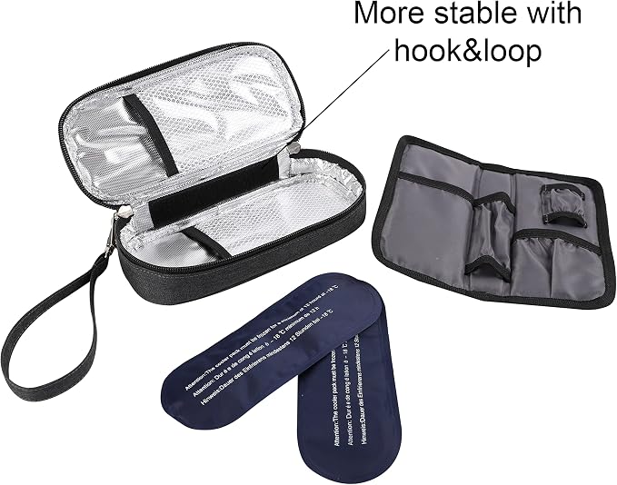 apollo walker Insulin Cooler Travel Case with Ice Packs and Insulation | TSA Approved Includes 2 x 90g ice packs for 9-hour cooling insulin pens & syringes for Diabetics to Carry (Black)