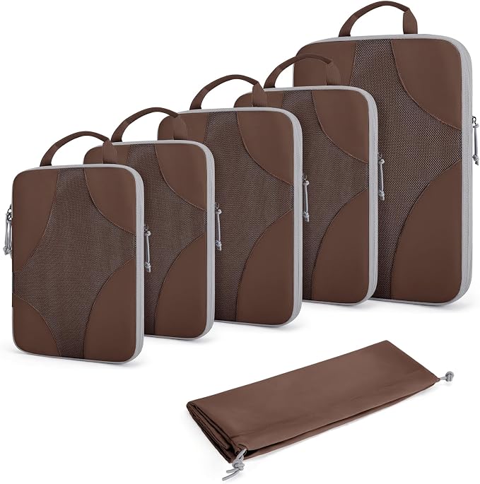 Bagsmart Compression Packing Cubes, Travel Bag Cruise Ship Essentials | Lightweight, Compressible Suitcase Organizer Set fit Standard Carry-On & Checked Luggage, 6 Set, 14 Set Washable Packing Bags