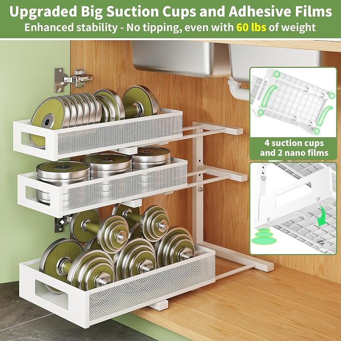 Under Sink Organizer,3-Tier Heavy Duty Pull out Cabinet Organizer Shelf | Height Adjustable,Thickened Metal,Slide out Storage Drawer Rack for Kitchen Bathroom Pantry Laundry Home Organization