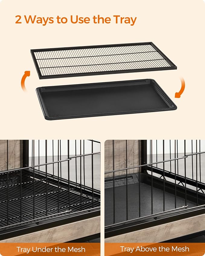 Feandrea 38.6" Dog Crate Furniture, Indoor Dog Cage Side End Table, XL Pet Wood Kennel for Large and Medium Dogs up to 70 lb with Multi-Purpose Removable Tray, Double-Door Pet House, Greige
