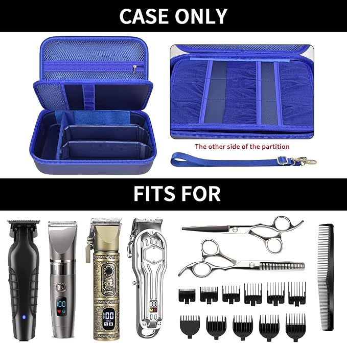 Barber Case for Hair Clippers, for Wahl, for Ufree and for Andis, Case Only | Trimmer Tools Storage Organizer, Easy-Clean PU Interior, for Barbers/Stylists/Pet Groomers, Travel/Home/Salon Use, Blue