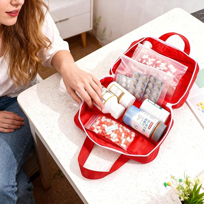 6 Pack First Aid Kit Bag Empty, Red Oxford Fabric Emergency Medical Pouch Trauma Storage Organizer for Car, Travel, Camping, Home, Office, Workshop & Outdoor Activities