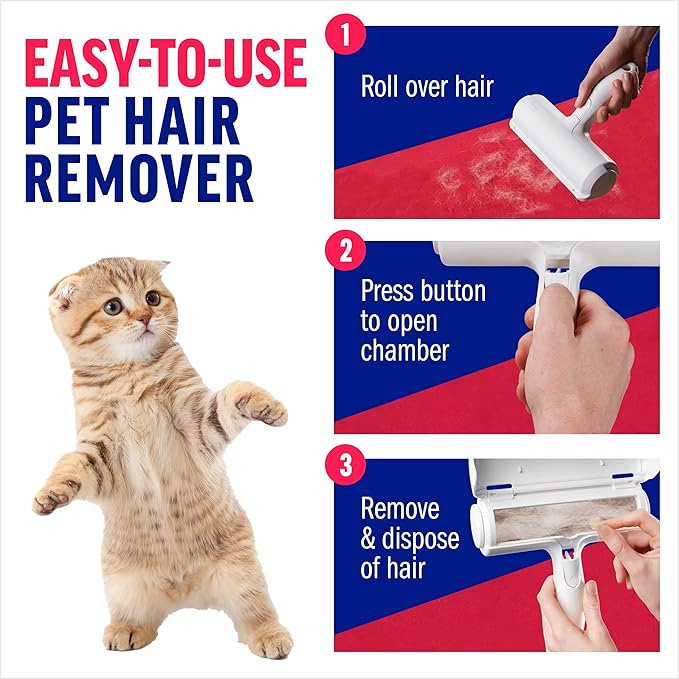 Pet Hair Remover Roller B7 – Reusable, Self-Cleaning Lint Roller for Dogs & Cats – Portable Fur Remover for Couch, Carpet, Car – White