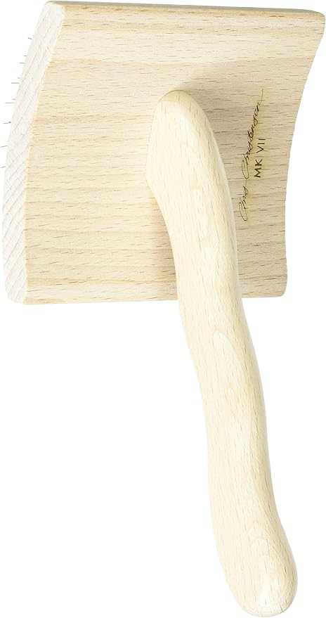 Chris Christensen Mark VII Curved Back Slicker Brush for Dogs, 12mm Pins, Groom Like a Pro, Handcrafted Lightweight Beechwood Ergonomic Handle, Stainless Steel Pins, A5VII, Large. Made in Germany.